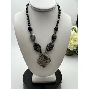 Desert Rose Trading Jay King Black Grey Zebra Jasper Stone Sterling‎ Necklace